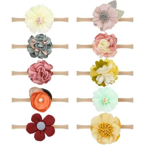 Soft nylon Hair Accessories Baby Headband Fake Flower Nylon Hair Bands For Kids Artificial Floral Elastic Head Bands Headwear