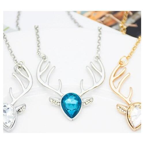 30 Zircon Love heart Elk Head Small Art Elf Antlers pendant Necklace Animal Fox Christmas Deer Necklace Lucky Amulet Jewelry