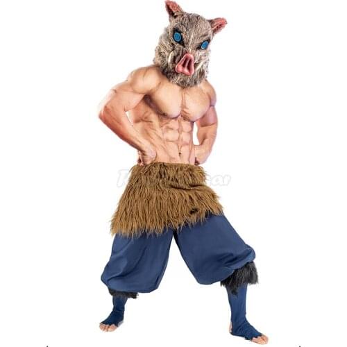 Anime Demon Slayer Hashibira Inosuke Cosplay Costume Kimetsu no Yaiba Adult Men Pants Sets Headgear Role Playing C77M196