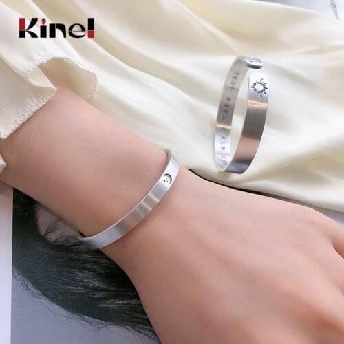 Kinel Authentic 100% 999 Sterling Silver Star Month Bangle & Bracelet Couple Men And Womens Silver Bracelet Luxury Jewelry NEW