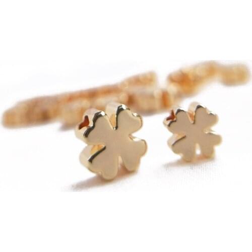 10PCS Lucky Clover Beads Bracelet Bead Making Supplies 14k Gold Plated for Jewelry Findings Components DIY Earrings Accessories