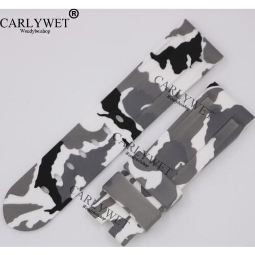 CARLYWET 24mm Wholesale Camo White Grey Waterproof Silicone Rubber Replacement Wrist Watch Band Strap Belt For Luminor