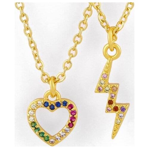 Lightning heart multicolor micro pave cz zircon cubic zirconia necklace copper Clavicle Snake Chain Choker Pendant wrf23