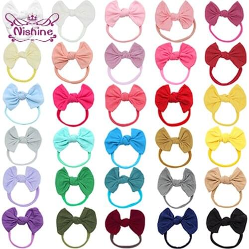 Toddler Soft Comfortable Nylon Bowknot Hairband Solid Color Handmade Bows Elastic Headband Hair Accessories Photography Props