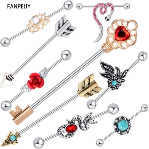 Fanpeijy 2Pcs Stainless Steel Industrial Piercing Ear Cartilage Stud Earring Barbell Straight Body Jewelry Ear Piercing Bar