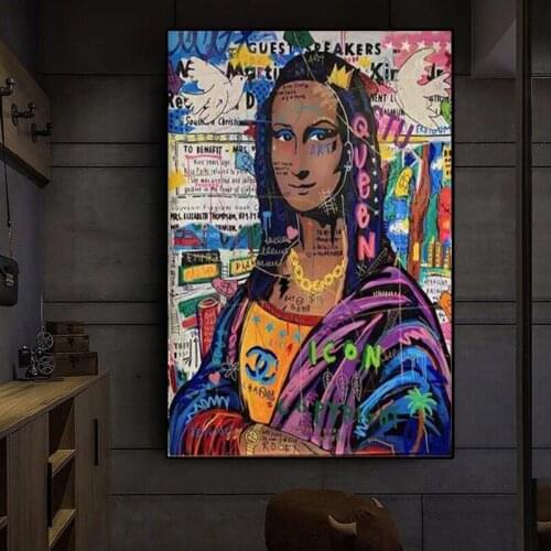 Mona Lisa Graffiti Art Poster Printing Interesting Mural HD Art Painting Living Room Bedroom Home Decoration Can Be Customized