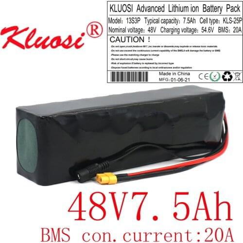 KLUOSI 48V 7.5Ah 13S3P 8Ah 750W 54.6V Lithium Battery Pack with 20A BMS for Electric Scooter E-bike Electric Bicycle Scooter Etc