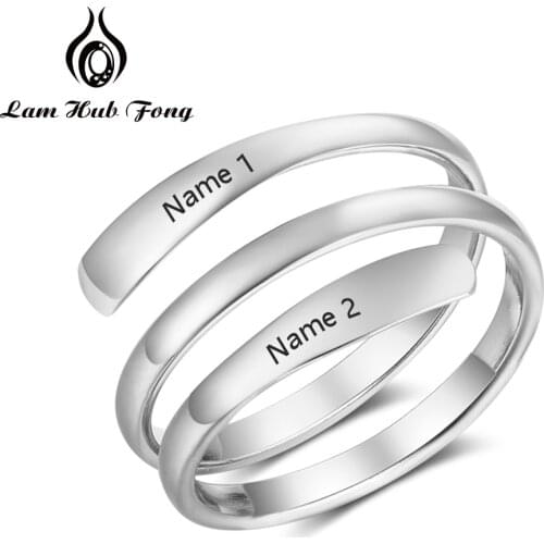 Personalized Stainless Steel Rings for Women Engraved 2 Names Stackable Ring Gift for Girlfriend Custom Jewelry (Lam Hub Fong)