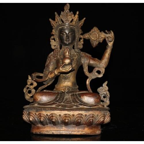 11"Chinese temple collection Old Bronze Cinnabar Lacquer Longevity Buddha Immeasurable life wisdom Enshrine the Buddha