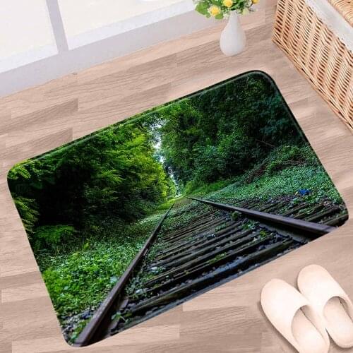 Green Forest Landscape Bathroom Mat Plant Flower Leaves Cherry Blossom Spring Scenery Non-slip Rug ​Kitchen Doorway Aisle Carpet