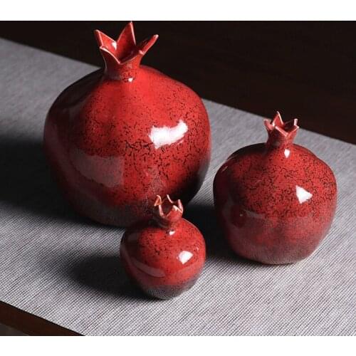 Creative Red Pomegranate Vase Ceramic Ornaments Desktop Flower Arrangement Art Office Flower Vase Home Decoration Christmas Gift