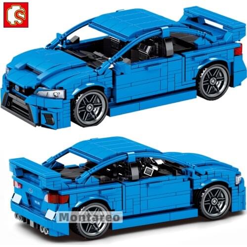 SEMBO MOC Creative Expert Subaru WRX STI Pull Back Racing Sport Cars Model Building Blocks Kids DIY Toys For Boys Birthday Gifts