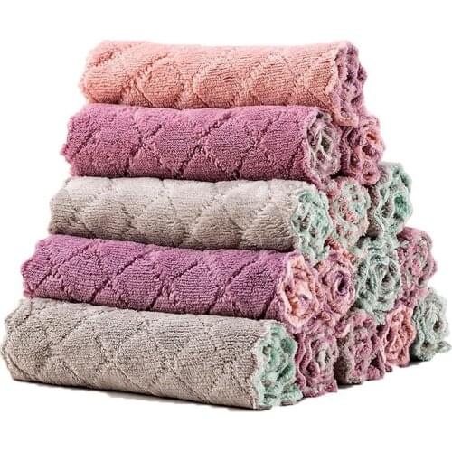 Kitchen Towels Thick Household Scouring Pads Non-sticky Oil Lazy Rags for Kitchen Cleaning and Strong Absorbent Dish Cloth