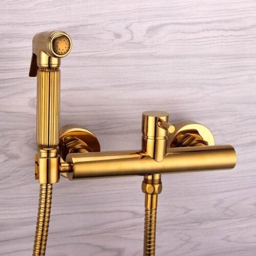 Brass Bidet Faucets Bathroom Hot & Cold Bidet Tap Toilet Shower Blow-fed Spray Gun Nozzle Single Handle Gold Bidet Faucet