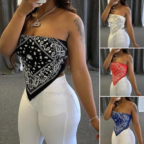 Summer Women Vest Off Shoulder Square Neck Backless Paisley Print Irregular Hem Tube Top Blouse Camisole Clothing Summer Mujer