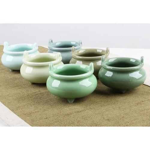 Longquan Celadon Ceramic Double Binaural Stick Incense Holder Buddha Sandalwood Inense Burner Antique Temple Home Decor