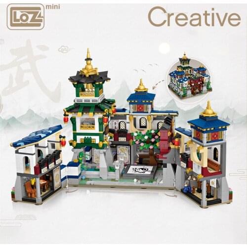 LOZ Mini Block Mini belt box house with folding Jingwu Kung Fu Jingwu Museum Chinese style architecture Model DIY Assembly Toys