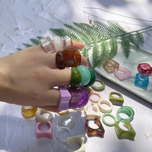 Fashion Transparent Chunky Epoxy Resin Rings Cute Multicolor Dried Flower Finger Rings for Women Party Jewelry Gifts