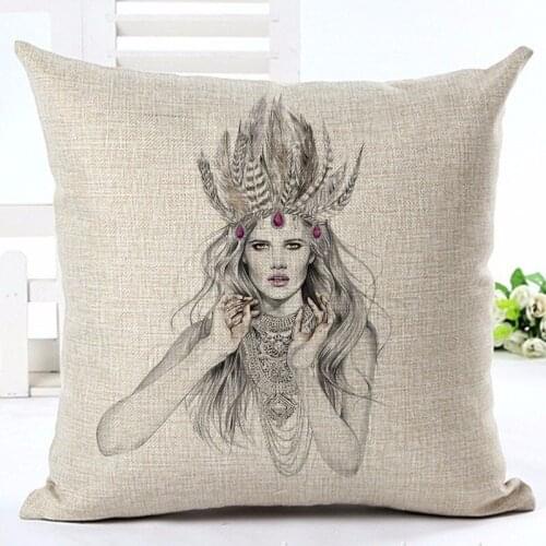 Fashion Style Sketch The Beautiful Girl Seat Cushion Decor Fundas Home Sofa Throw Pillow Printed Cotton Linen Square Fundas