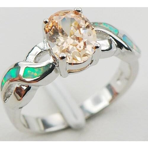 Morganite White Fire Opal 925 Sterling Silver Woman Ring Size 7 8 9 10 R1166 Fashion