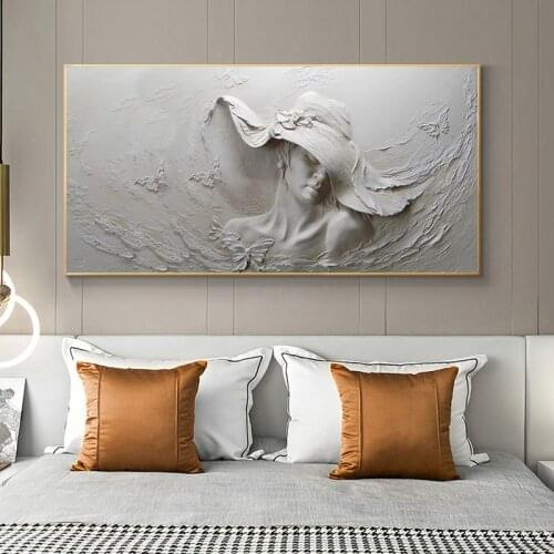 Wall Art Canvas Prints Abstract Pop Art girl in the Hat Relief Canvas Paintings On The Wall Pictures For Home Decoration