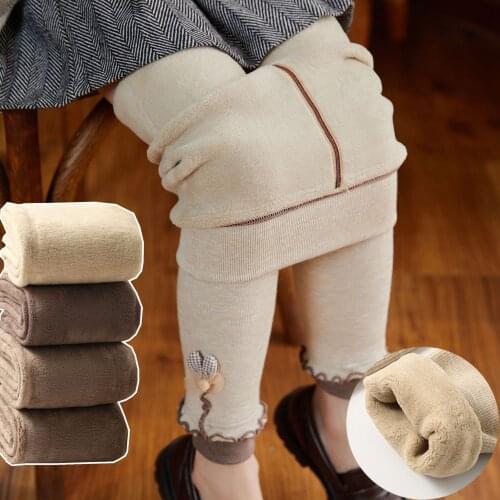Newest Children Pants for Winter Girls Leggings Keep Warm Thick Long Trousers Cute Lace Girls Skinny Fleece Pants 3-15 Years