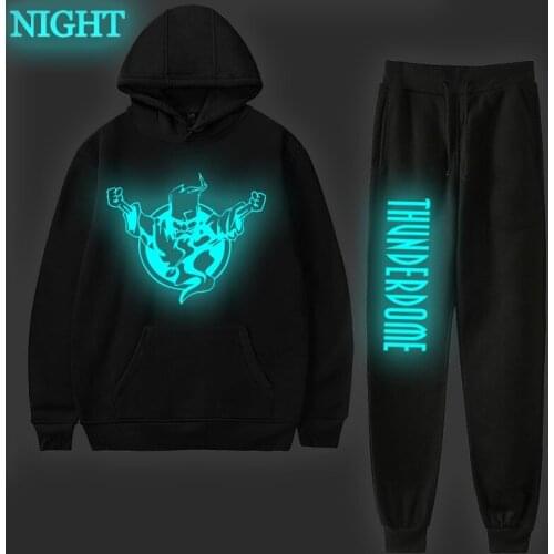 New Fashion Thunderdome Luminous Hoodies Pants Set Hardcore Printed Men Women Thunderdome Pullover Tops Casual Pants Sweatshirt