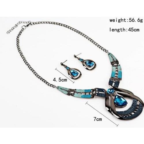 New ladies fashion rhinestone necklace crystal water drop pendant earrings jewelry set