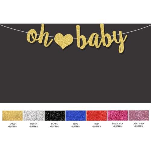 Oh baby banner boy girl gender reveal party decorations backdrop 1st happy birthday baby shower party decor gold glitter signs