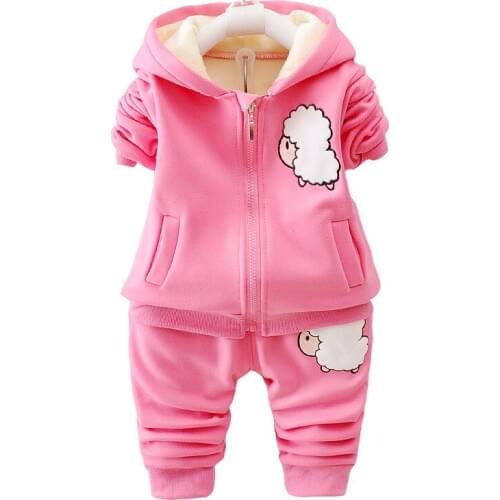 Autumn Winter Children Girls Clothing Sets Baby Add Cotton Hoodies Pants 2Pcs/Sets Kids Fashion Twinset Toddler Flower Tracksuit