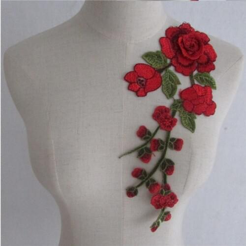 3D Red rose Hollow out flower Laces for sewing Lace collar Application Embroidered Lace fabrics for dresses craft materials