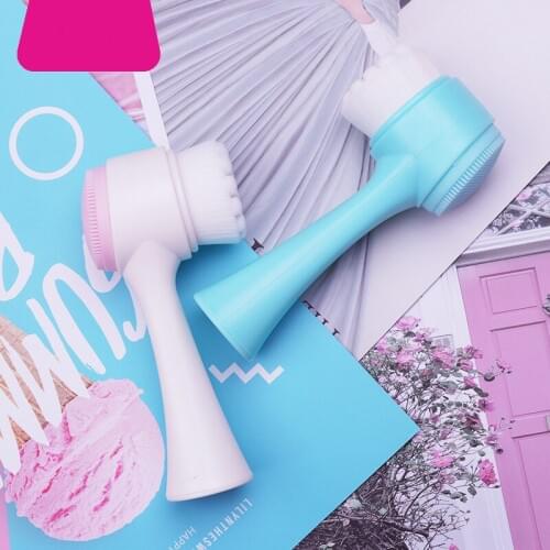 Portable Facial Cleansing Brush Double Side Silicone 3D Face Cleaning Vibration Massage Brush Face Skin Care Tool