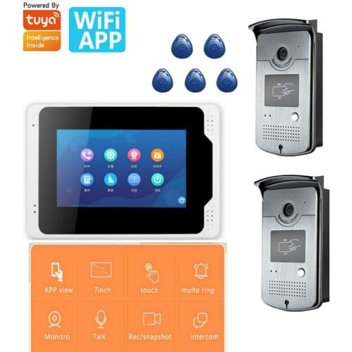 Wired wifi Video Intercom Video Door Phone 7'' Color Monitor Video Camera Doorbell RFID Card Keyfobs Unlock for Home Villa