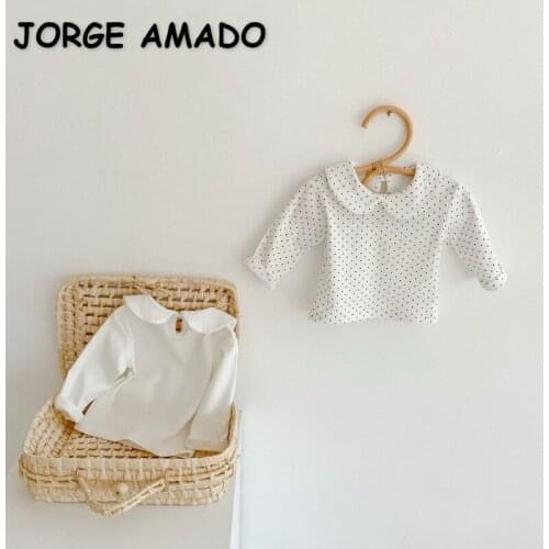 2021 New Spring Kids Girls Shirts Long Puff Sleeves Polka Dot Blouses Sweet Style Children Clothes E4110
