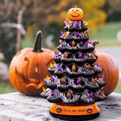 Hand-Painted Black Tabletop Ceramic Halloween Indoor Decor Tree Lighted Centerpiece Party and Festival DIY Decoration Dropship