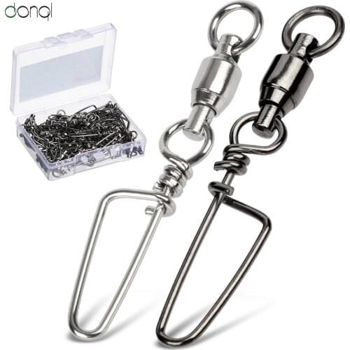 DONQI 10/20/50Pcs/Set Pin Fishing Connector Rolling Swivel Bearing 0#-6# Stainless Steel Fishing Hook Link Fish Lures Connector
