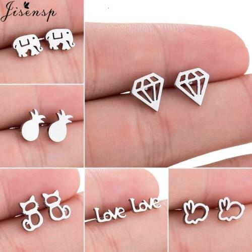 Multiple Stainless Steel Animal Stud Earrings for Women Girls 2021 Minimalist Cat Rabbit Elephant Earings Best Friend bijoux