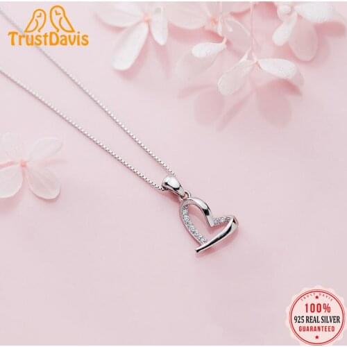 TrustDavis Real 925 Sterling Silver Personality Fashion Sweet Romantic Heart CZ Charm Pendant Handmade Accessories Jewelry DZ477