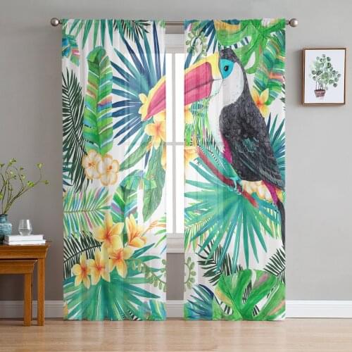 Tropical Plants Toucan Window Treatment Tulle Modern Sheer Curtains for Kitchen Living Room the Bedroom Curtains Decoration