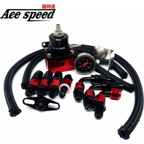 Universal Adjustable Fuel Pressure Regulator With Gauge+AN6 Fuel Line Hose+Fittings End Kit
