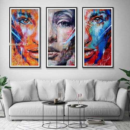 High Quality Handmade Original Girl face Oil Paintings Artist hand Painted abstract Painting Wall art pictures for living room