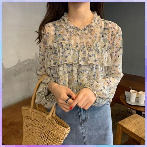 Floral Chiffon Womens T-shirt 2021 Long Sleeve T-shirts Thin Shirt Female Clothing For Summer Tshirt Flower Casual Loose Top