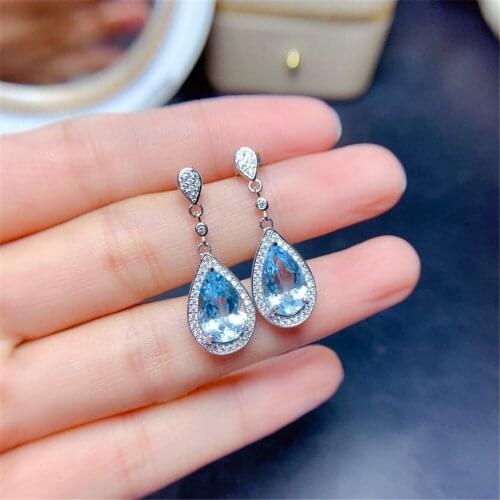 Ekopdee New Trendy Blue CZ Crystal Earrings For Women Elegant Dainty Water Drop Zircon Earrings Classic Bridal Wedding Jewelry