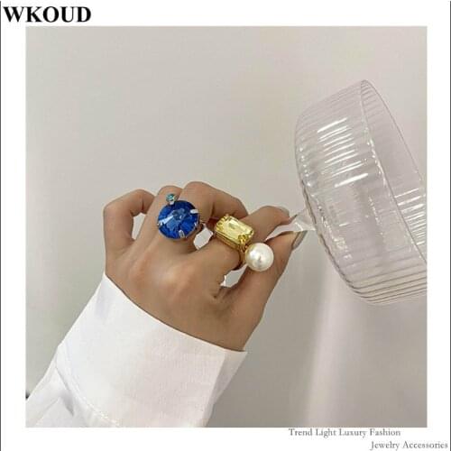 Retro Fashion Exaggerated Personal Wild Yellow Zicon Brass European and American Niche Design Big pearl Shape Women Ring 2021