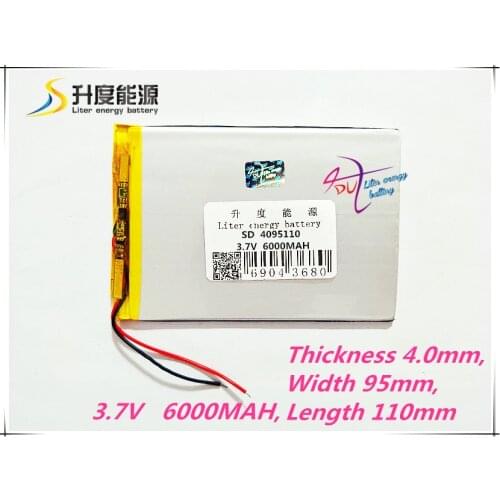 1PCS/Lot 3.7 V high capacity polymer lithium battery, 4095110, 6000 mah sun N70 7 inch tablet battery