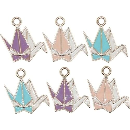 10pcs/lot 17*19mm Cute Enamel Thousand Paper Cranes Charms for DIY Earring Necklace Girls Jewelry Handmade Findings XL994