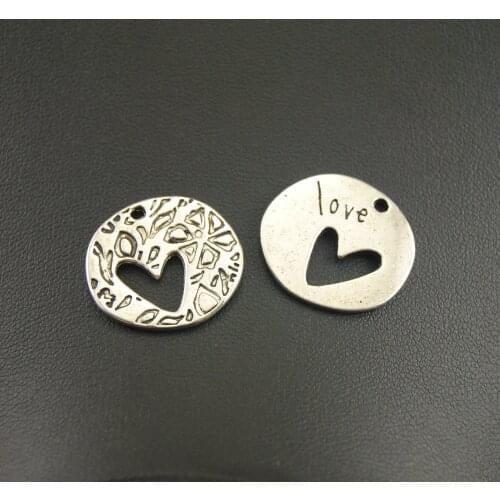 20 pcs antique silver color zinc alloy 21x22mm round heart charm Pendants Necklace Beads DIY A1171