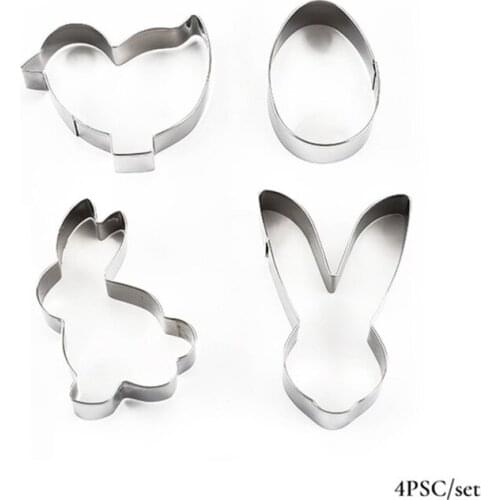 4Pcs Mold Stainless Steel Easter Bunny Pattern Baking Tool Kitchen Chocolate Biscuit Cookie Cutter Pastry 3D Die Cake Decoration
