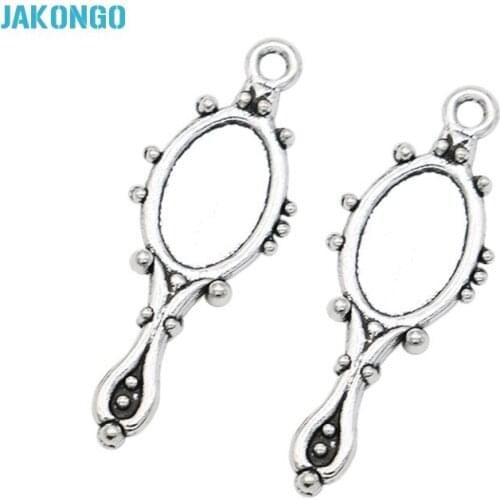 40PCS Tibetan Silver Plated Flower Mirror Charms Pendants for Jewelry Making DIY Handmade Craft 27x10mm