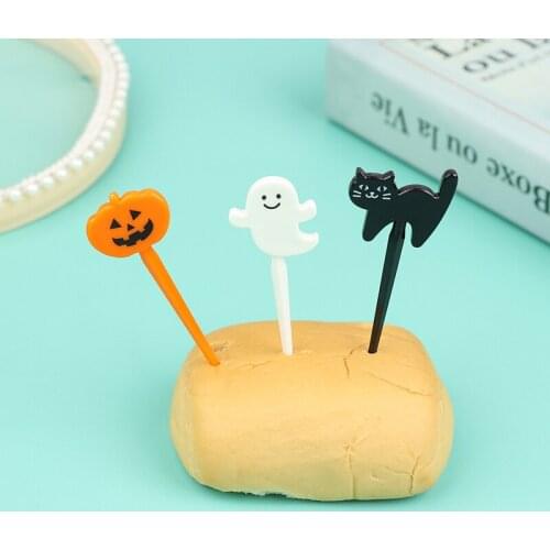 6Pcs Mini Kids Halloween Fruit Fork Cartoon Snack Cake Dessert Food Toothpick